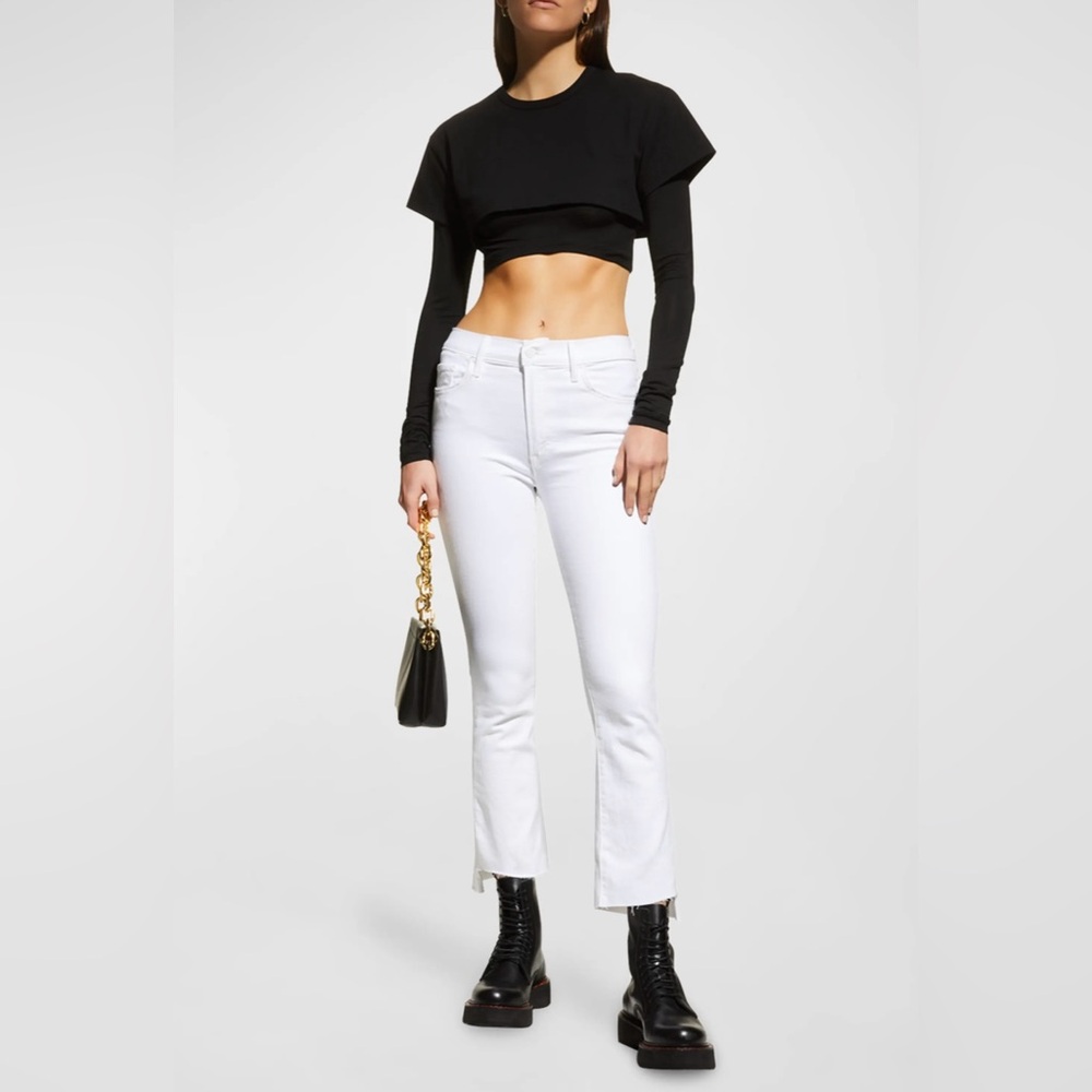 MOTHER Women's The Insider Crop Step Fray Jeans white ankle size 32